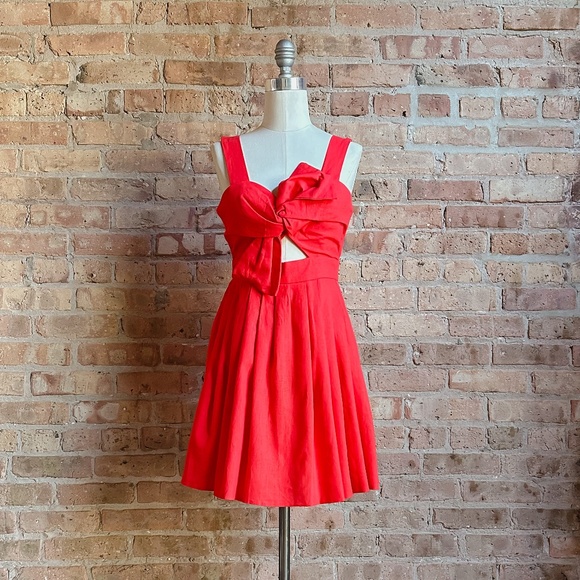BNWT ASOS Tomato Red Linen Bow Dress - Picture 1 of 12